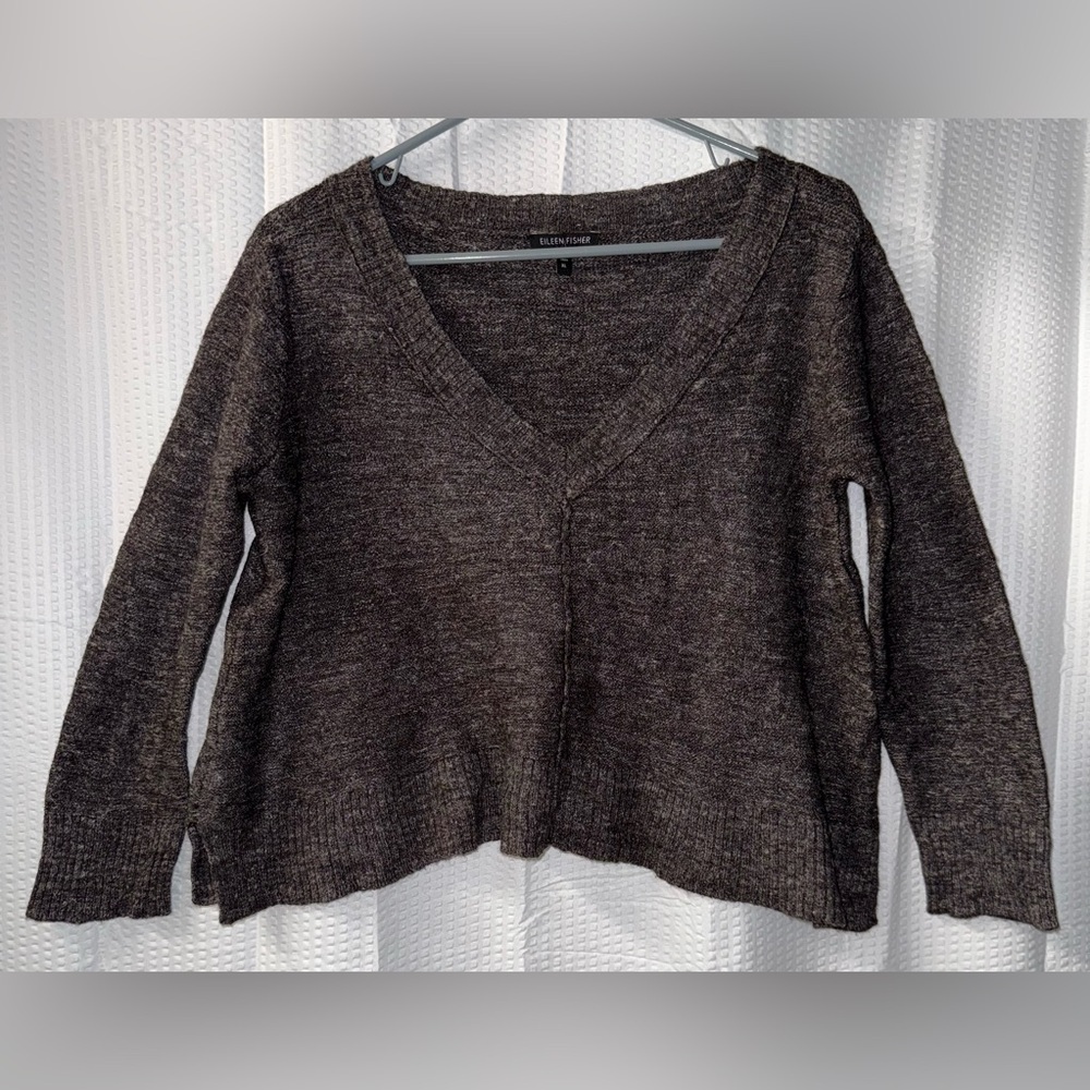 Eileen Fisher wool silk linen blend cropped vneck sweater top size XL